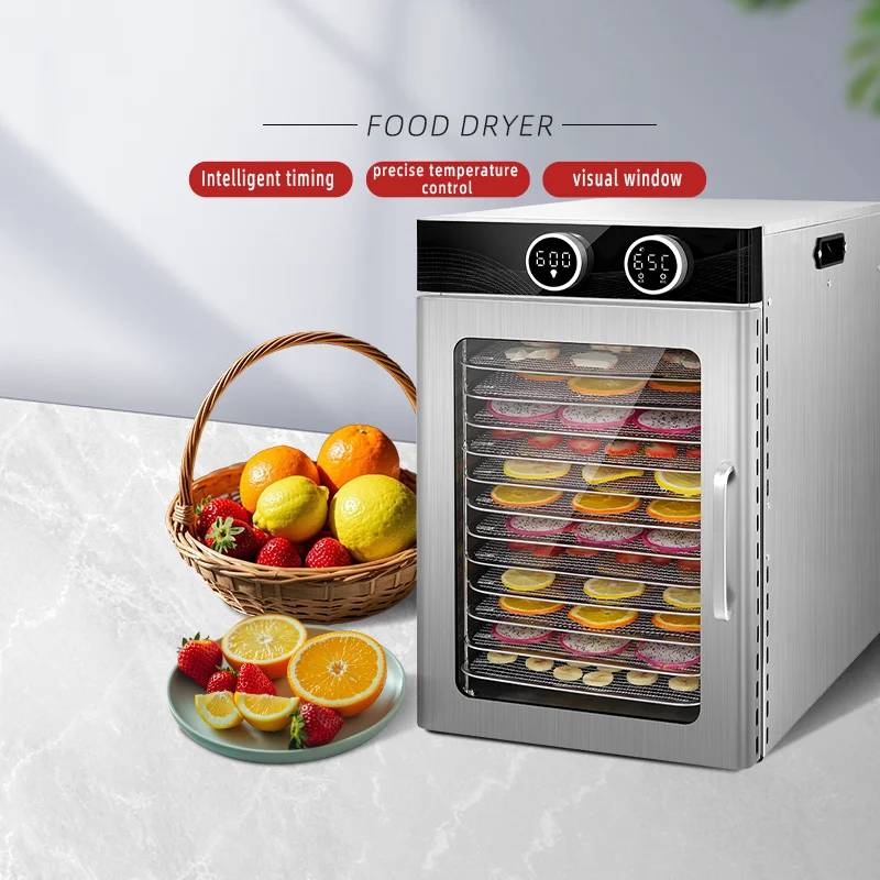 OEM Factory Supply Wholesale 12 Trays Food Drying Machine Stainless Steel Fruits and Vegetables Meat Dehydrator Machine